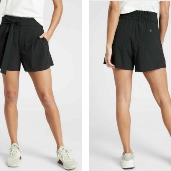 Athleta Skyline Short II belted paperbag waist size 0 black - Picture 1 of 3
